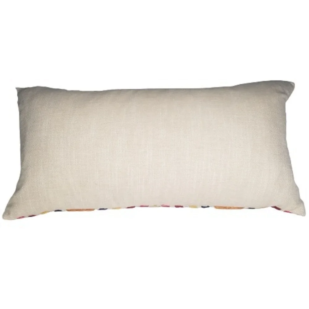 Villa Multicolor Embroidered Leather Applique Lumbar Pillow 15x27 Boho Geometric